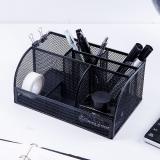 得力(deli)8903多功能七格组合办公笔筒 金属网纹桌面收纳盒 黑色