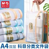 晨光A4学科分类网纱拉链袋可手提学生大容量文件袋收纳袋ADM929WL