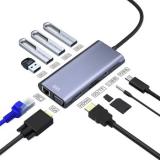DM大迈Type-C十一合一扩展坞USB-C转HDMI/VGA/网口笔记本4K转接头多功能分线器带3.5音频CHB065