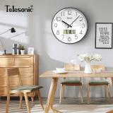 天王星（Telesonic）LI726B 挂钟14英寸客厅万年历钟表3D立体创意双历温度时钟简约薄边挂表35.5cm 黑色