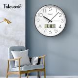 天王星（Telesonic）LI726B 挂钟14英寸客厅万年历钟表3D立体创意双历温度时钟简约薄边挂表35.5cm 黑色