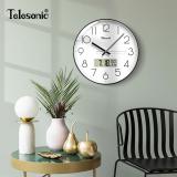 天王星（Telesonic）LI726B 挂钟14英寸客厅万年历钟表3D立体创意双历温度时钟简约薄边挂表35.5cm 黑色