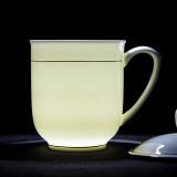 陶相惠 茶杯骨瓷办公杯会议杯陶瓷盖杯开会杯子商务办公水杯带盖10只装