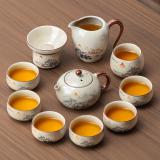 尚言坊 汝窑功夫茶具套装整套高档轻奢家用喝茶陶瓷泡茶专用茶壶茶杯器具 2【基础版】山谷雅居汝窑西施壶10入